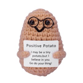 MIXJOY Positive Potato Crochet Gift - Funny Desk Decor Sign for Stress Relief, Cheer Up, Positive Life Cute Crochet Potato with Glasses for Friend Family, Potato Lover Birthday Graduation Jewelry