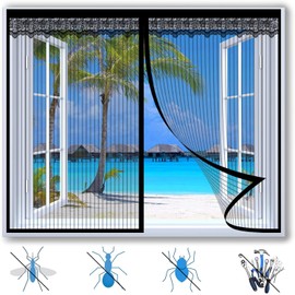 Ventana de pantalla magnética malla,cortinas mosquiteras para Ventana,Mosquiteras autoadhesivas sin perforaciones,malla ultrafina transpirable,para salón,balcón,pasillo (Negro, 120x150cm)