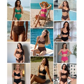 Popilush High Waisted Bikini Bottom for Women Tummy Control Swimsuits Ruched Bathing Suit Swim Bottom Women's Swimwear Multicolor