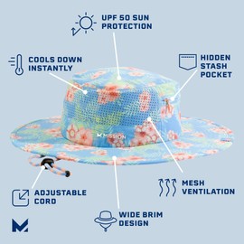 MISSION Cooling Anywhere Boonie Hat, Junglebird Bluebell - Unisex Wide-Brim Hat for Men & Women - Lightweight & Durable - Cools Up to 2 Hours - UPF 50 Sun Protection - Machine Washable