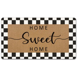 Home Sweet Home Door Mat, Farmhouse Welcome Front Door Mat Rug Indoor Entrance, Black and White Checkered Artificial Coir Doormat for Outdoor Entry Porch Patio Decor, 30x17In