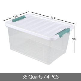 Uumitty 4 Packs 35 Quart Storage Bins with Lids, Stackable Storage Containers for Organizing, Clear