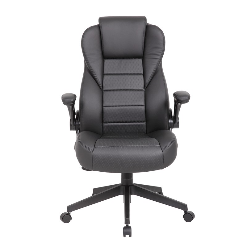 Boss Office Products Executive High Back CaressoftPlus Flip Arm Chair,