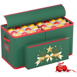 MODFUNS Christmas Ornament Storage Boxes 128 Ornaments Green Christmas Ornament Storage Containers with Adjustable Dividers 600D Oxford Fabric Xmas Storage Box with Zippers and Outter Pocket