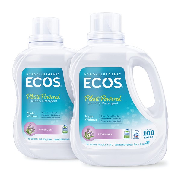 ECOS® Hypoallergenic Laundry Detergent, Lavender, 200 loads, 100oz Bottle by Earth Friendly Products (Pack of 2)