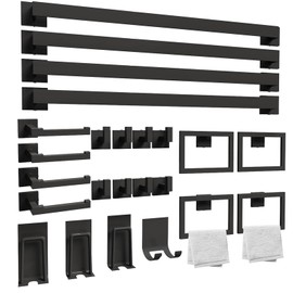 24 Pieces Matte Black Bathroom Accessories Set, 23.6 Inch Bath Towel Bar Set, SUS 304 Stainless Steel Bathroom Hardware Set, Towel Racks for Bathroom Wall Mounted