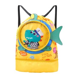 1 Pack Kids Drawstring Bag Cartoon Animal Beach Bag Waterproof Adjustable Waterproof Swim Backpack for Girls with Shoe Holder