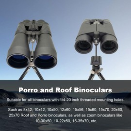 Roof and Porro Binocular Tripod Adapter Quick Release 1/4-20Inch Threading Detachable Mount Binoculars Accessories for8x40 8x42 10x50 12x60 15x60 15x70 20x80 25x70 etc Model