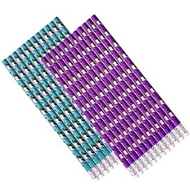 TE-Trend Pack of 24 Pencils Writing Pens Unicorn Design with Eraser 19 cm