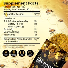Organic Bee Pollen Granules, 2 Lbs - Bee Pollen Supplement Super Food Packed with Proteins, Vitamins & Minerals, Gluten-Free - Immune Support, Energy Boost and Digestive Wellness, USA Made 2 Packs