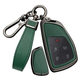 SANRILY PU Leather 3/4/5/6 Button Smart Key Fob Cover Fit for Buick Envision Avenir 2024 Fit for Chevy Suburban Tahoe Fit for GMC Yukon Denali Sierra Silverado Keyless with Keychain Black-Green
