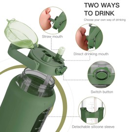 chunmo 64oz Glass Water Bolttles with Straw Half Gallon Large Motivational Water Bottle with Time Marker Sports Water Bottles with Silicone Sleeve and Handle Lid Water Jug for Gym Workout