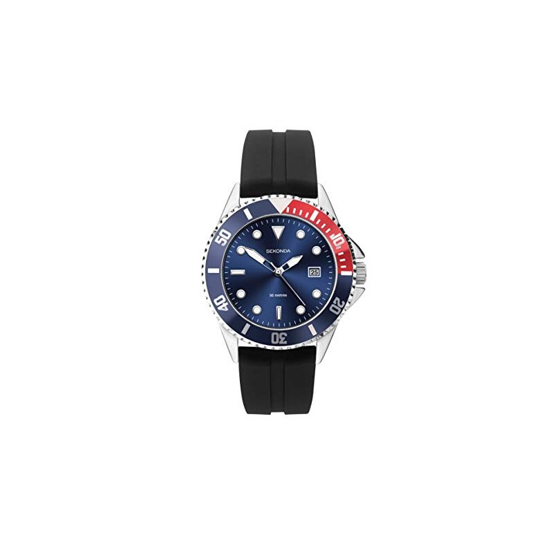 Sekonda Mens Black Rubber Strap Blue Dial Sports Watch 1623