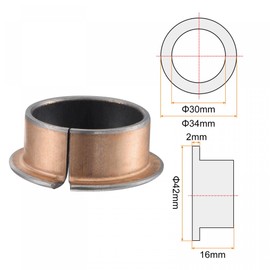 sourcing map Flanged Sleeve Bearings 30mm Bore x 34mm OD x 16mm Length x 42mm Flange Dia x 2mm Flange Thickness Wrapped Oilless Bushings 2pcs