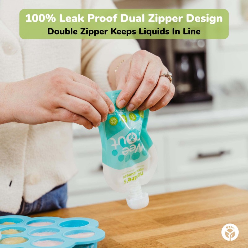 WeeSprout Double Zipper Reusable Food Pouches (Green, 3.4 fl oz)