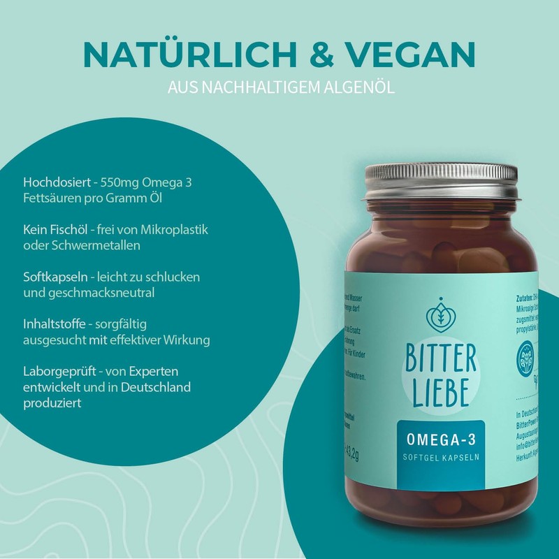 BitterLiebe - Omega 3 vegan capsules high dose made from