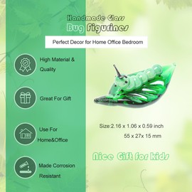 OYOYTLGX Tiny 2.16" Long Green Worm Figurine - Miniature Hand Blown Glass Bug Insect Colorful Crystal Animals Statue Decorative Collectible Figurines Décor Gifts