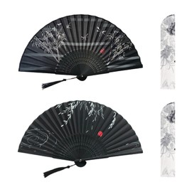 TVSVKWE 2-Piece Handheld Folding Fan, 2-Piece Storage Bag, Portable Fan, Retro Classic Fan, Suitable For Parties, Weddings, Home Decoration.