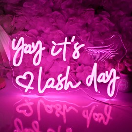 Planzo Yay It’s Lash Day Neon Sign Light for Lash Room Nail Studio Beauty Salon Pink LED Wall Sign Girl Makeup Bedroom Neon Light Wall Decor Lady Birthday Christmas Lash Tech Gift 5V USB 15.75"