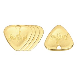 sourcing map Guitar Picks 2mm Thickness Metal Gold Tone for Guitar Musical Instrument Pack of 5