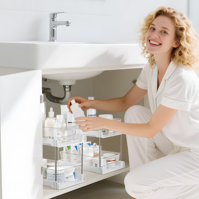 Vtopmart 2 Pack Bathroom Organizer, 2 Tier White Under Sink