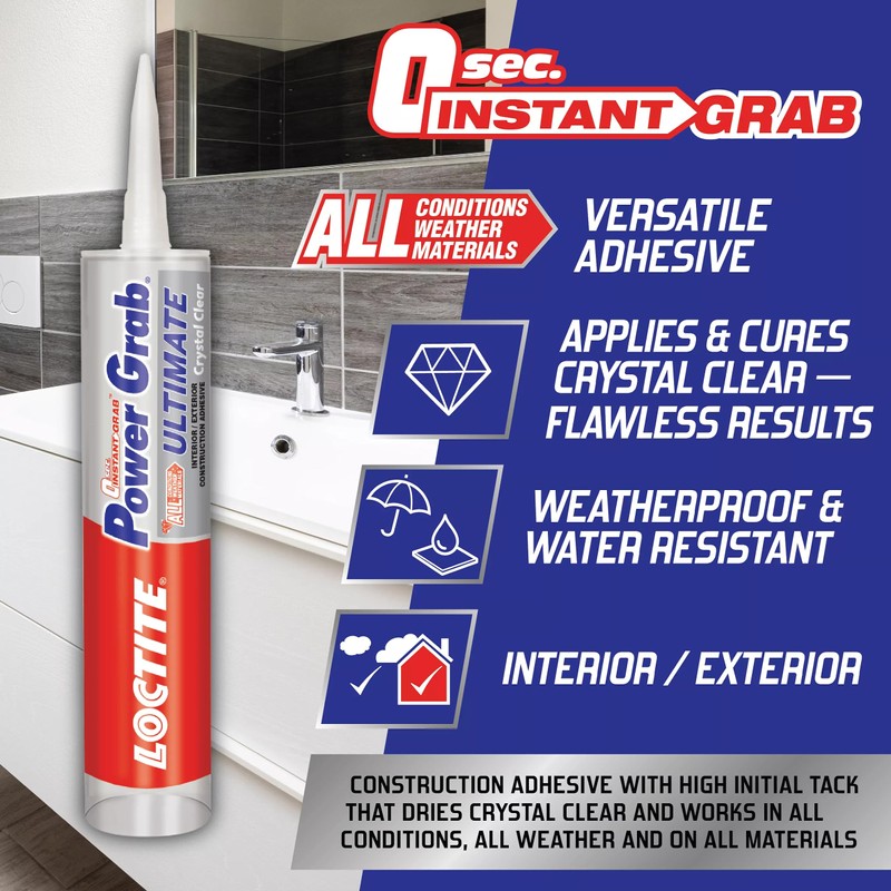 Loctite Power Grab Ultimate Crystal Clear Construction Adhesive, 9 fl