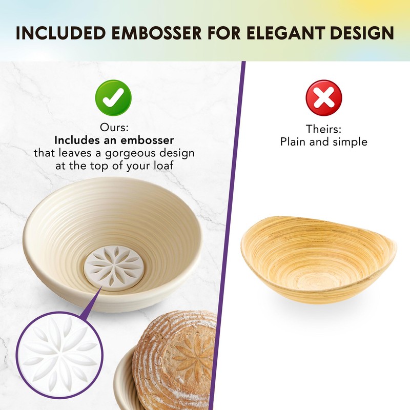 Talisman Designs Bread Proofing Basket with Decorating Embosser, 9 inch,