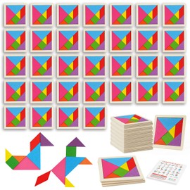 Ainiv 32PCS Tangram Puzzles for Kids, Wooden Puzzle for Kids, Building Blocks Puzzle Game, Montessori Educational Learning Toys for 3+ Girls Boys, Mastermind Tangram Game for Birthday, Christmas