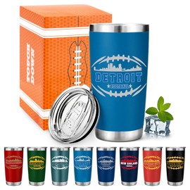 Football Fan 20 Oz Insulated Coffee Cup with Lid Detroit Themed Merch Shop Men Women Sport Stuff Gear Apparel Lions Team Desk Decor Accessories Merchandise Husband Boyfriend Dad Cool Birthday Gift