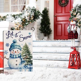 Christmas Garden Flag 12 x 18 Inch Double Sided Let It Snow Snowman Snowflake Winter Garden Flag, Christmas Winter Rustic Yard Outdoor Decoration