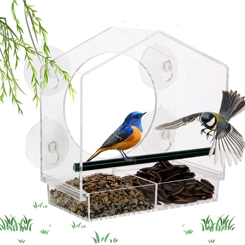 GURECOD Window Bird Feeder with Removable Feeding Tray for Backyard