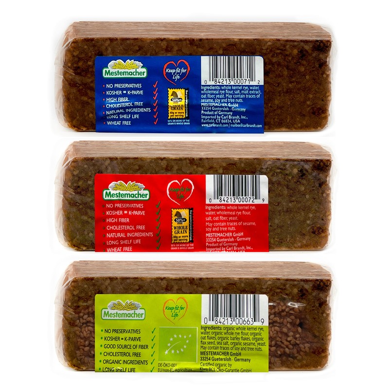 Mestemacher Natural High Fiber Bread 3 Flavor Variety Bundle: (1)