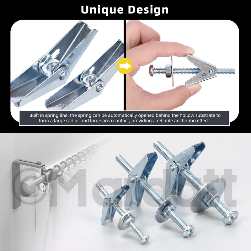 Mardatt 30 Sets 1/4" Toggle Bolts and Wing Nuts, Metal
