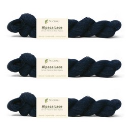 PASCUALI Alpaca Lace, 100% Alpaca Wool, Alpaca Wool for Knitting and Crocheting, Set: 3 Strands - 150 g, Colour: Navy 17
