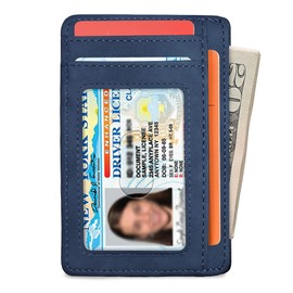 Smart Wallet Faux Leather Slim Wallet for Men & Women Best Front Pocket Wallet Credit Card Holder with RFID Blocking (Navy Blue)