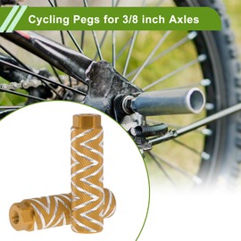 Partuto 4 Pcs Aluminum Alloy Anti-Skid Bike Pegs 100mm Length Wave Texture Bicycle Backseats Stands Cycling Foot Pegs 3/8 Inch Axles Gold Tone