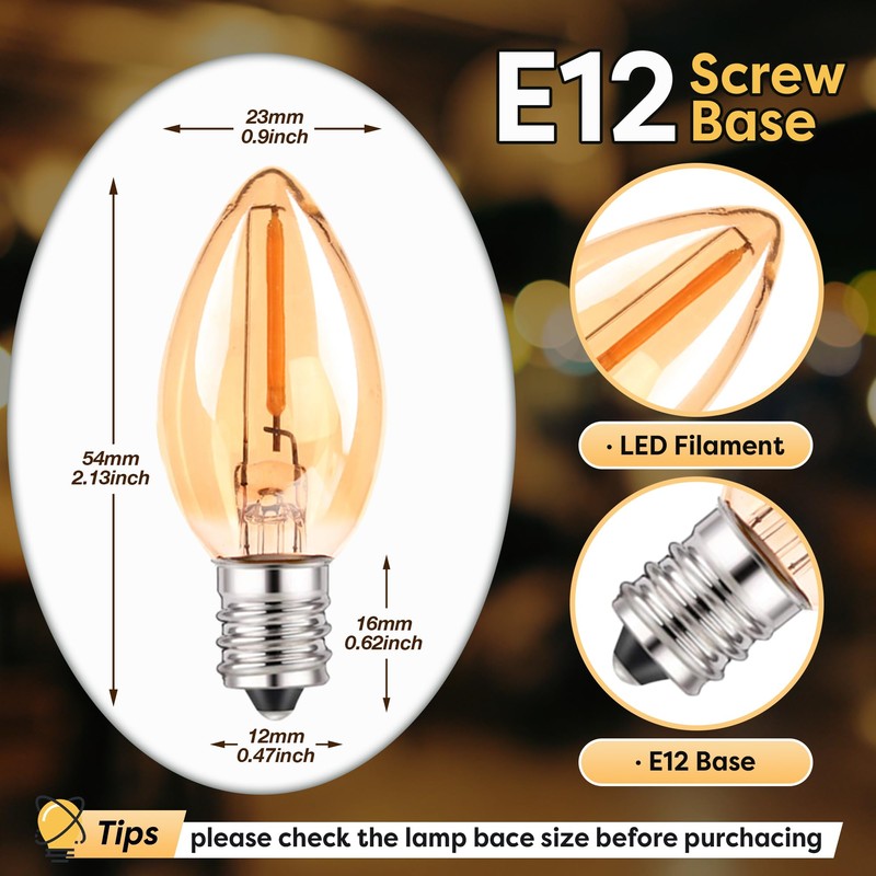 C7 LED Night Light Bulbs, 0.5W E12 Candelabra Base Candle