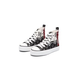 Womens Platform Canvas Shoes Low Top and High Top Canvas Sneakers Lace-up Fashion Casual Shoes for Women Flower