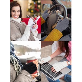 6 Pairs Fuzzy Winter Fingerless Gloves Half Finger Gloves Warm Stretchy Gloves with Finger Holes Women's Cold Weather Gloves (Black, White, Gray, Coral Fleece)