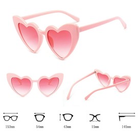 YooThink Love Heart Shaped Sunglasses for Women,Vintage Cat Eye Mod Style Retro Glasses, Pink, 6 x 2.5 x 1.2 inch