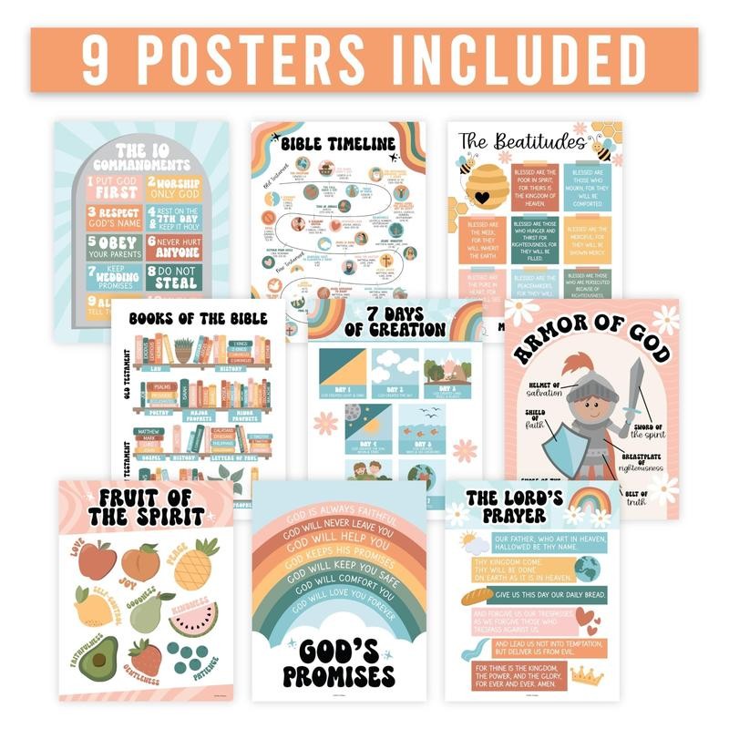 Retro Bible Posters| Set of 9 | Sunday School Classroom