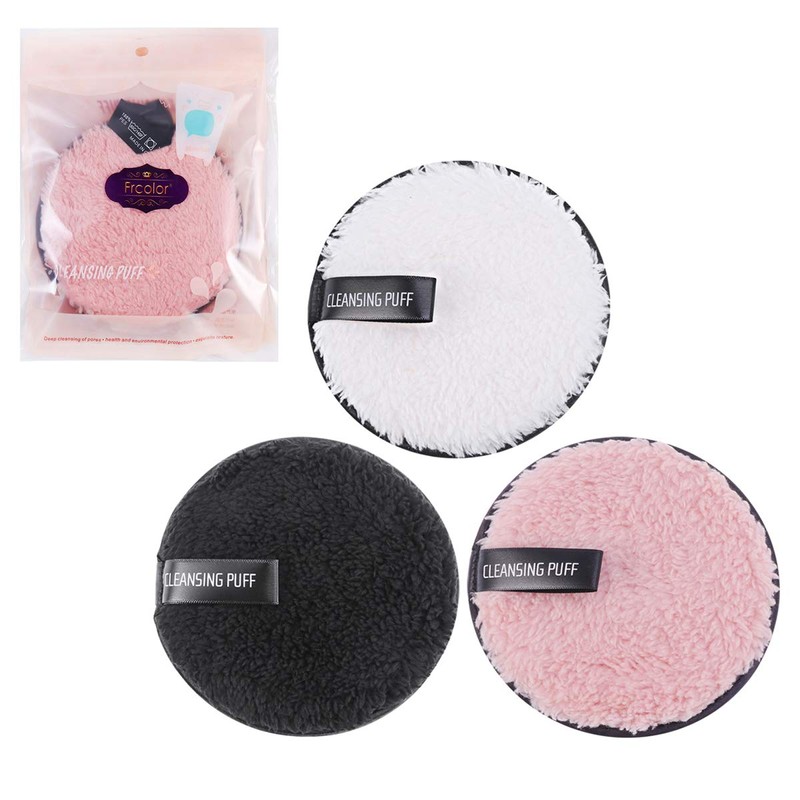 Frcolor 3pcs Double-Side Foundation Cosmetic Powder Puff Cloth Towels Washable