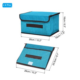 PATIKIL Fabric Collapsible Storage Bin 10.2 x 7.5 x 6.3 Inch, 4 Pcs Foldable Storage Box Cube with Lids and Handle Organizer Container for Home Bedroom Closet Clothes, Blue