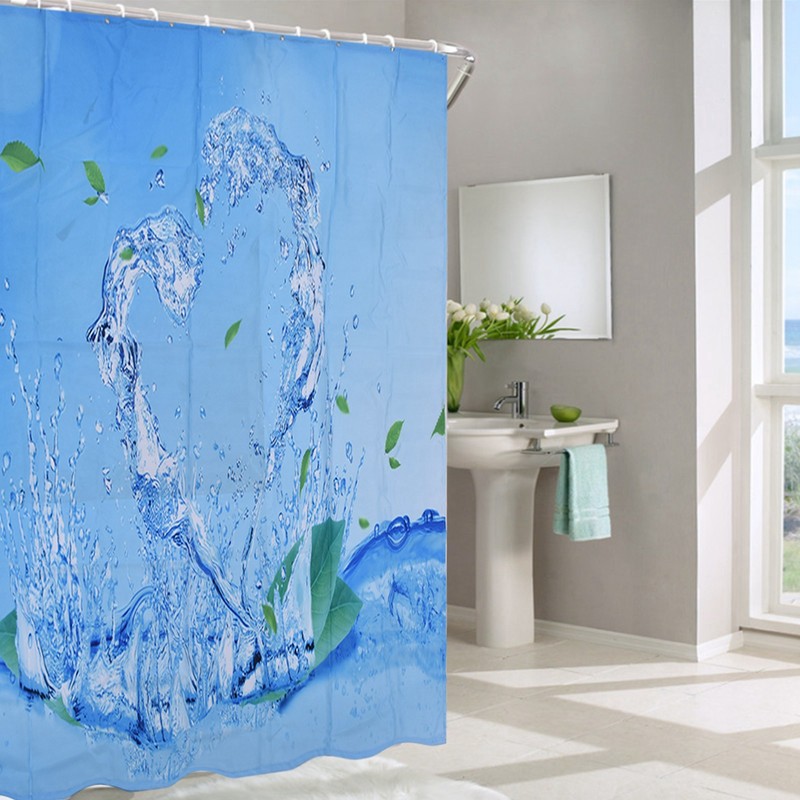 Shower Curtain Waterproof Polyester Blackout Curtain with Hook for Bathroom