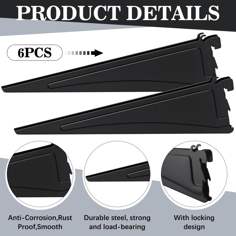 Wonderjune 6 Pcs Adjustable Locking Shelf Bracket 16 Inch Shelf