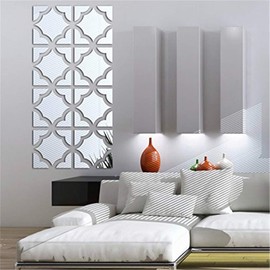 3D Mirror Wall Stickers, 4 Pcs Acrylic Square Geometric Pattern DIY Art Decals, Self Adhesive Mirror Plastic Wall Sheet Tiles Home Decoration for Living Room Bedroom Stair Wall Decor (Square- 8pcs)