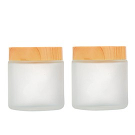 2 Pcs 100ML/3.4oz Frosted Glass Cosmetic Jars with Inner Liners and Wood Grain Lids Straight Sided Round Sample Cosmetic Container Airtight Glass Jar Travel Jars Pot for Cream Lotion etc