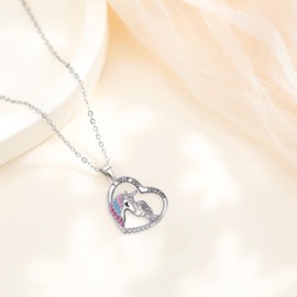 J.MUEN Mädchen Einhorn Halskette für Damen 925 Sterling Silber mit Herz Anhänger Kette Damen Verstellbar Halskette Schmuck Geschenk für Frau Freundin
