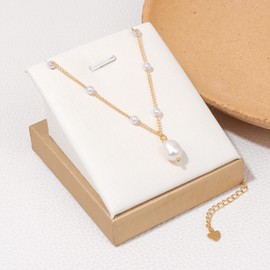 GolbalJew Cute Pearl Necklace for Women 18K Gold Plated Pearl Chain Charm Choker Necklaces Trendy Jewelry Gift