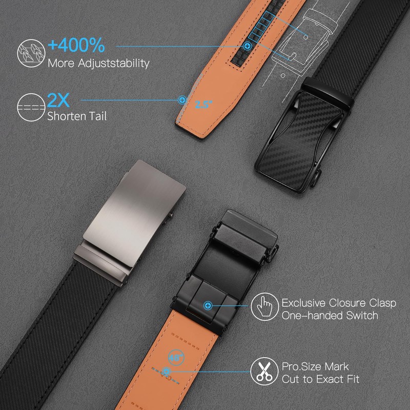 SENDEFN Men's Leather Belt 1 3/8" Automatic Adjustable Ratchet Buckle